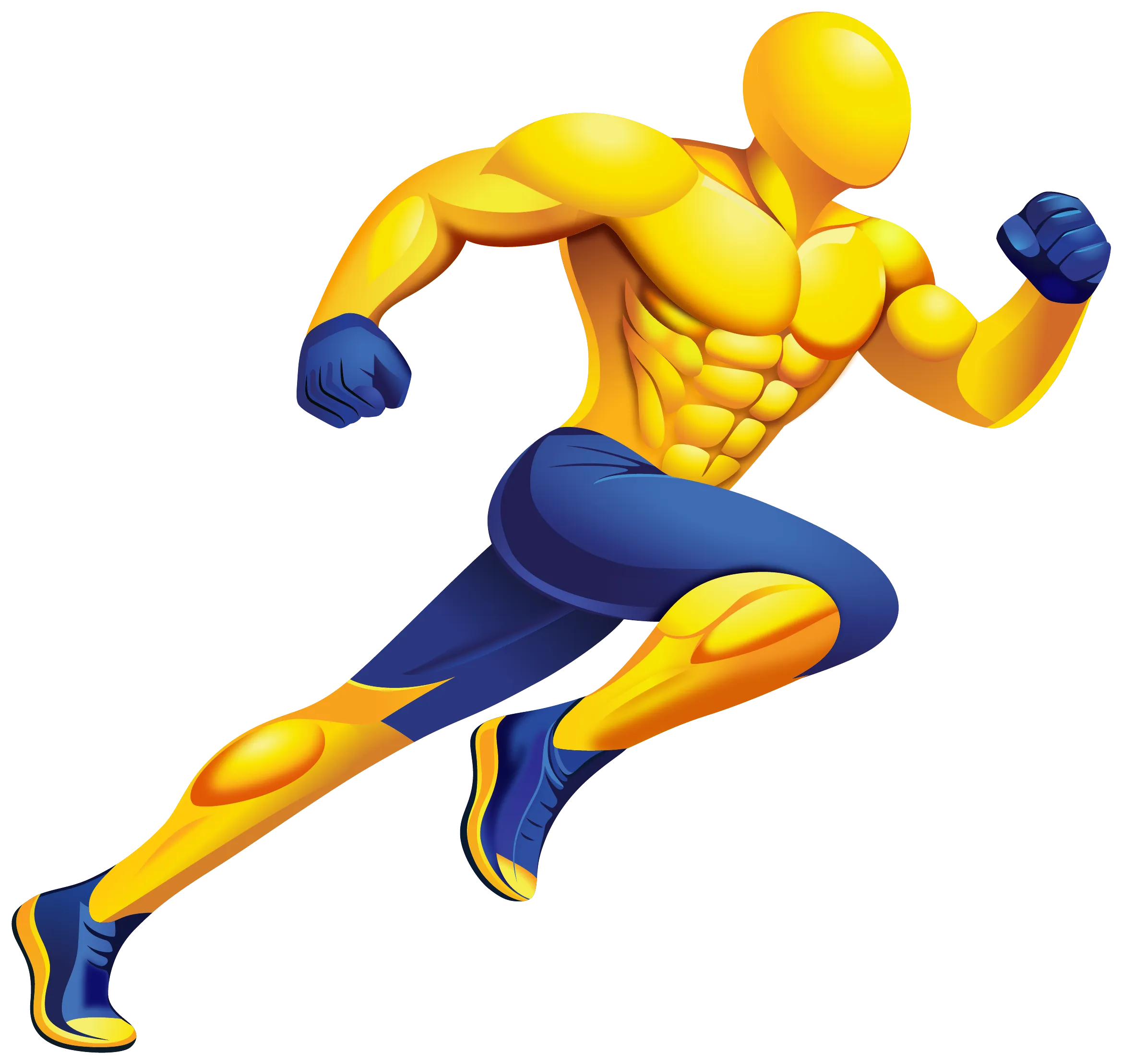 Fit Roofing's mascot, a gold superhero mid-sprint in navy shorts and gloves, trailing gold and white speed lines